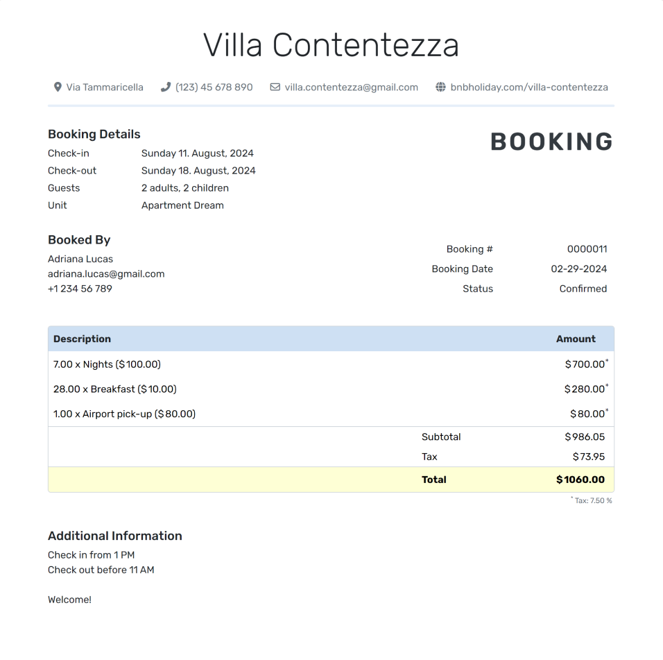 Booking Confirmation Template