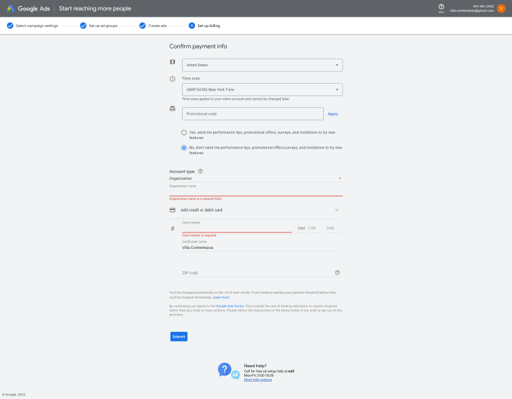 Add your credit card information in Google Ads