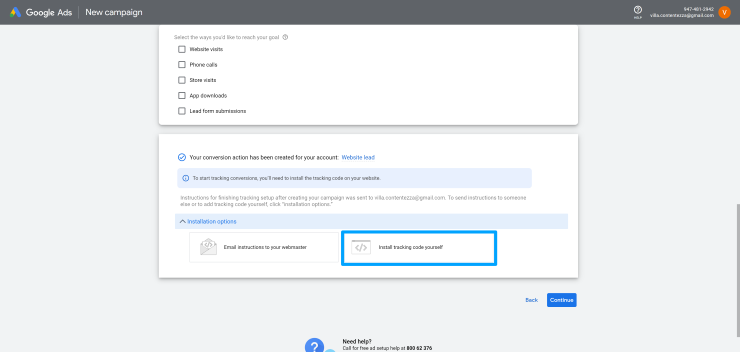 Inastall tracking code yourself in Google Ads