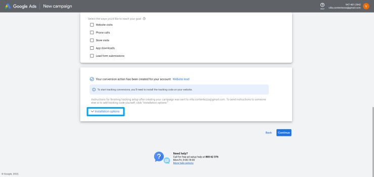 Inastallation options for conversion tracking in Google Ads
