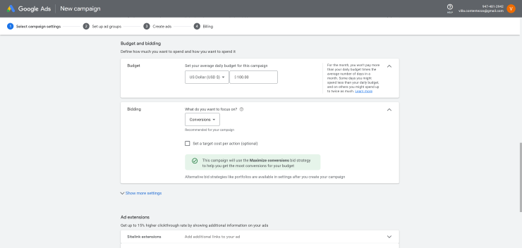 Set a campaign budget and a bidding target in Google Ads