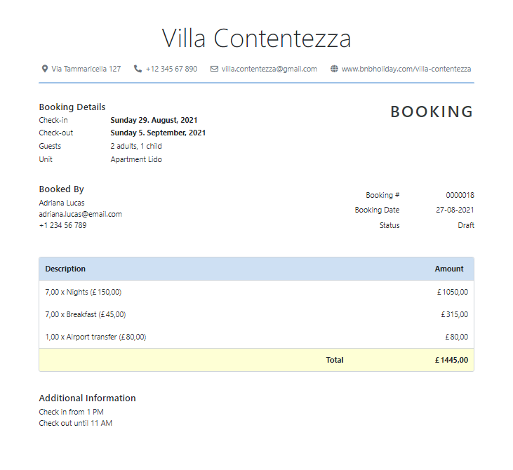 Free booking confirmation template