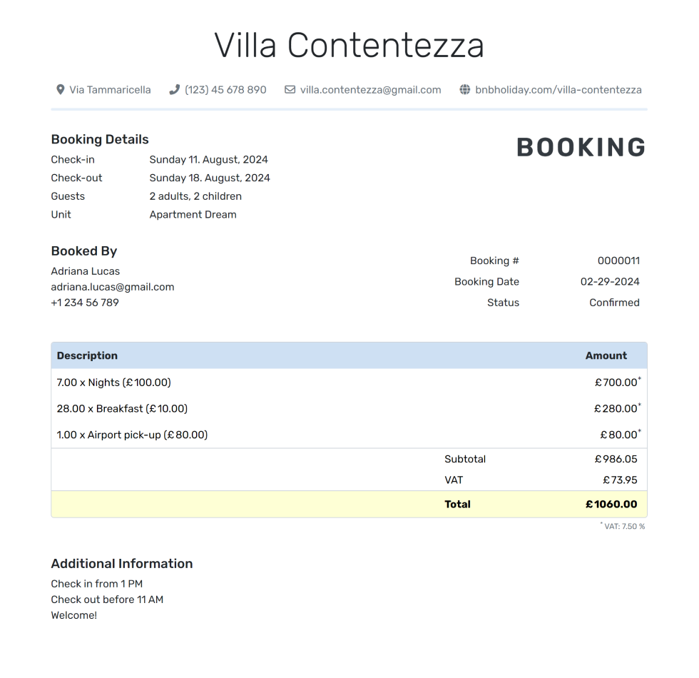 Free Booking Confirmation Template