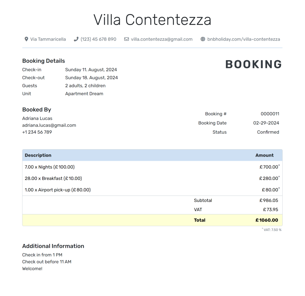 Free Booking Confirmation Template Print Save Or PDF