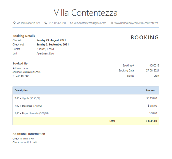 Free booking confirmation template