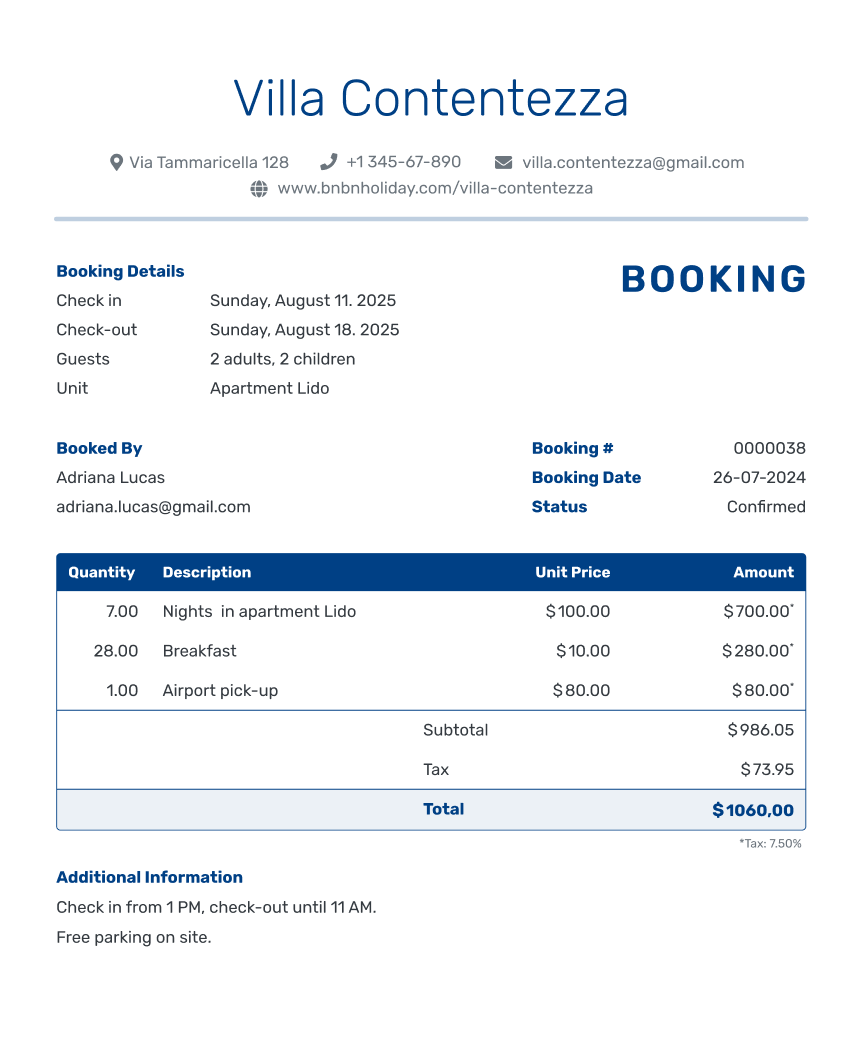 Booking Confirmation Template