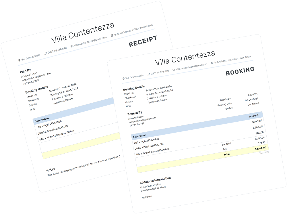 Create booking confirmations and receipts