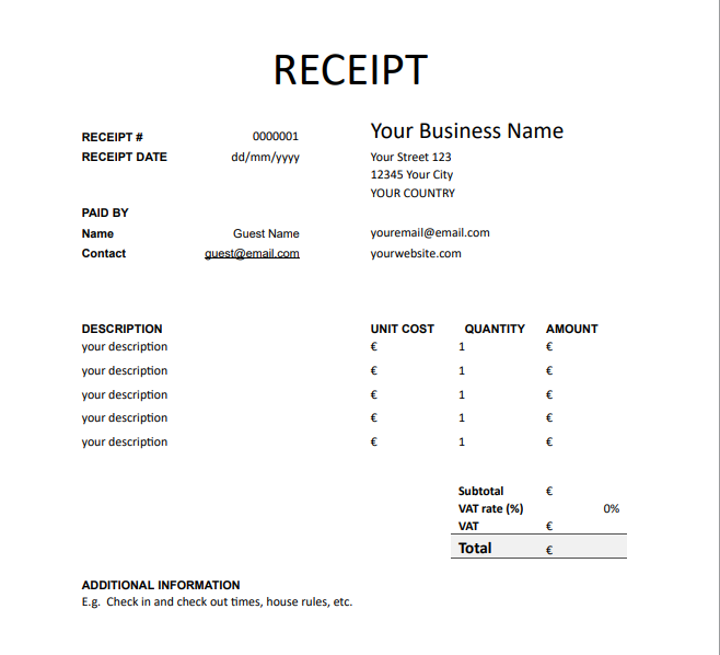 Google Docs booking confirmation template