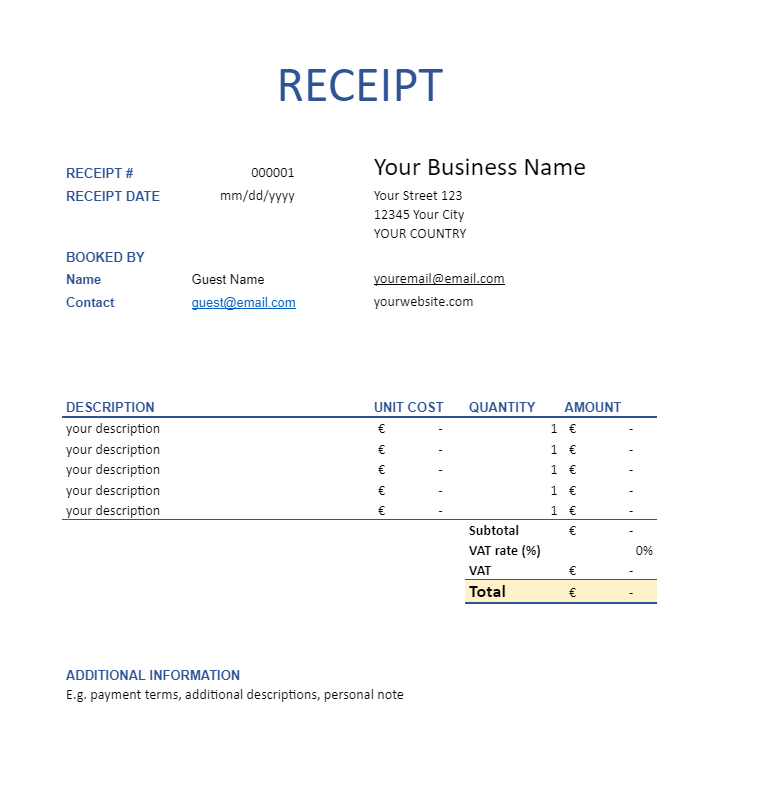 Google Sheets hotel receipt template