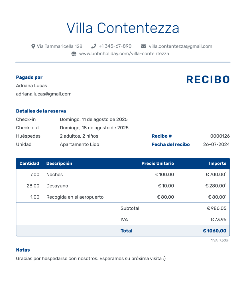 plantilla de recibo de hotel